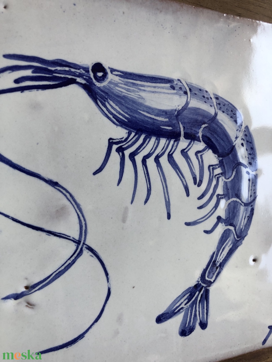 Kézzel festett mázazott portugál csempekép Garnéla,  - otthon & életmód - dekoráció - fali és függő dekoráció - csempe - Meska.hu