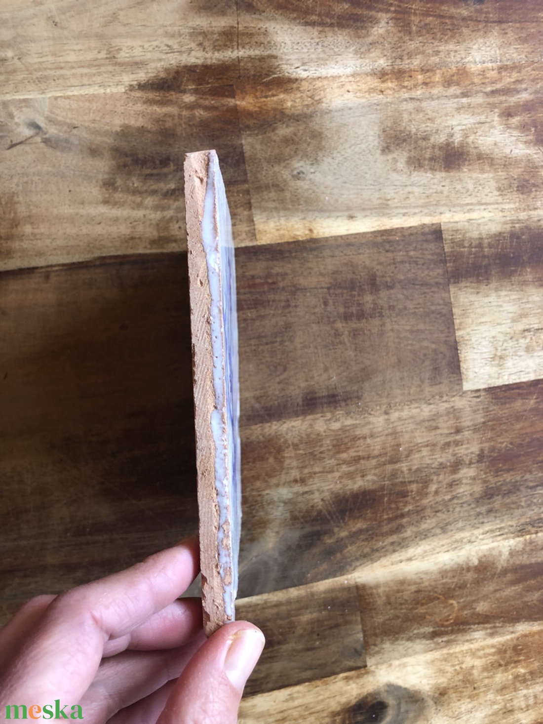 Kézzel festett mázazott portugál csempekép Korall,  - otthon & életmód - dekoráció - fali és függő dekoráció - csempe - Meska.hu