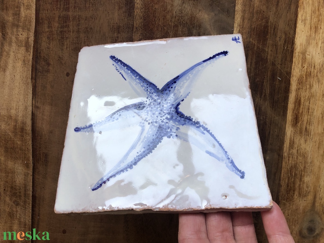 Kézzel festett mázazott portugál csempekép Tengeri csillag,  - otthon & életmód - dekoráció - fali és függő dekoráció - csempe - Meska.hu