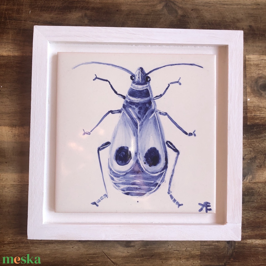 Kézzel festett mázazott portugál csempekép Bodobács, keretben - otthon & életmód - dekoráció - fali és függő dekoráció - csempe - Meska.hu