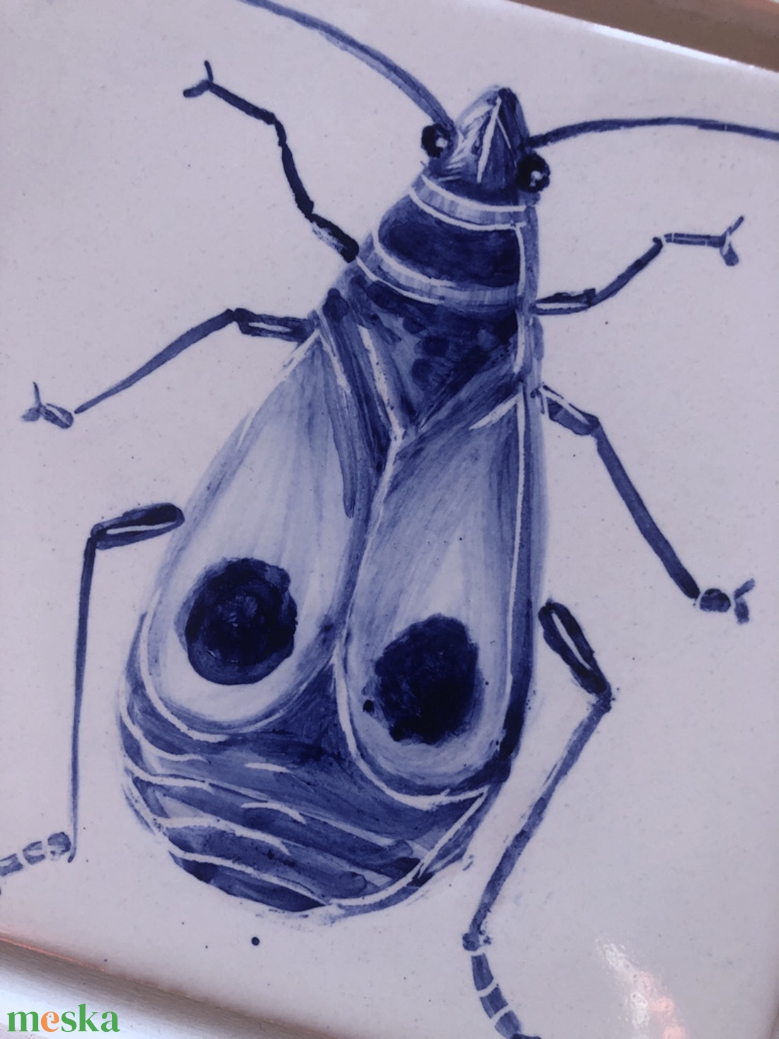 Kézzel festett mázazott portugál csempekép Bodobács, keretben - otthon & életmód - dekoráció - fali és függő dekoráció - csempe - Meska.hu