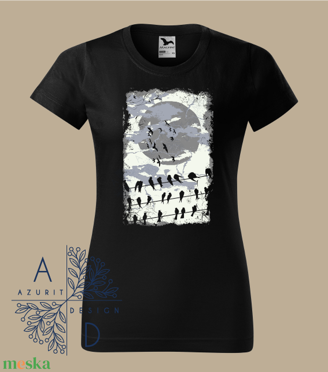 Moon and birds - ruha & divat - női ruha - póló, felső - Meska.hu