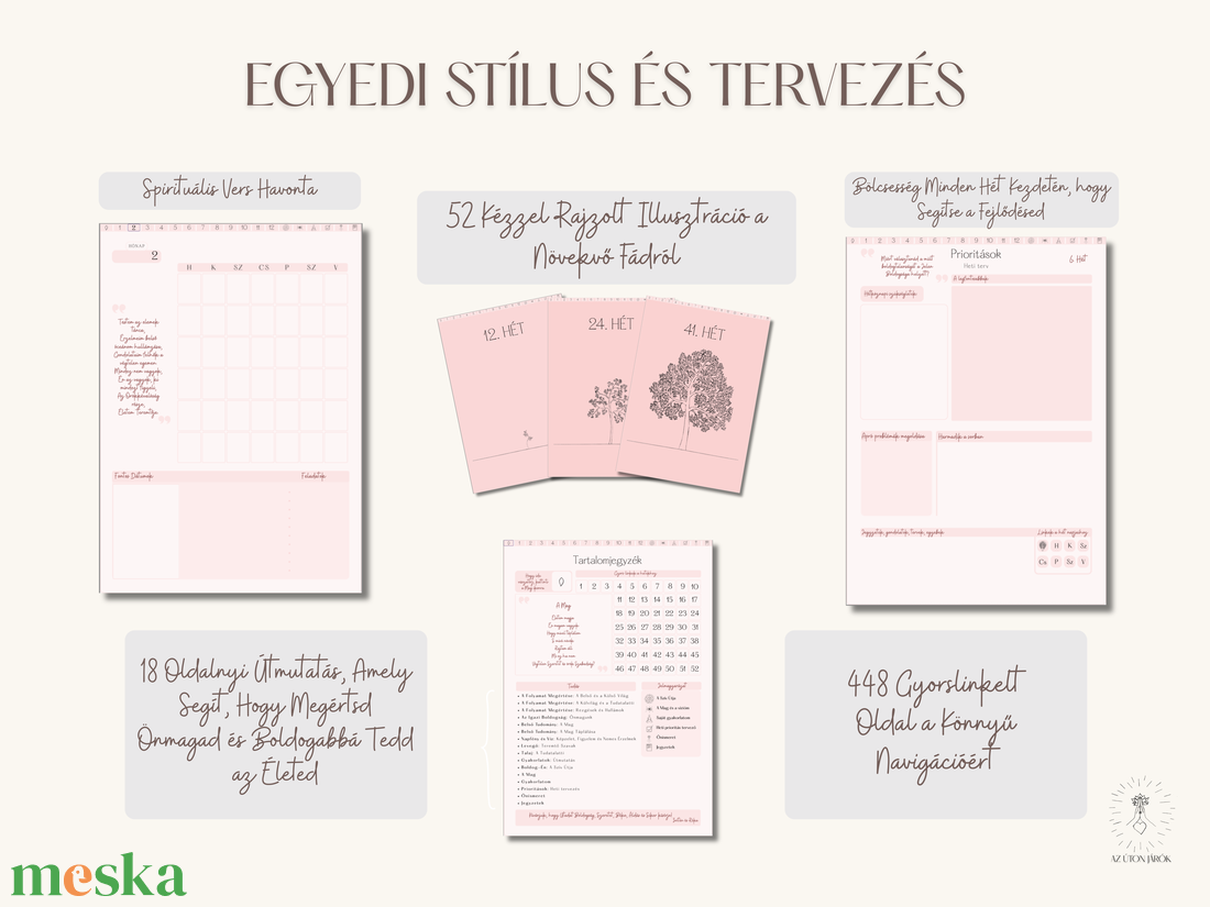 Digitális Tervező, Púderszín, Spirituális Önfejlesztés, Napi, Heti és Havi naptár és tervező, (Goodnotes és Notability) - művészet - grafika & illusztráció - digitális - Meska.hu