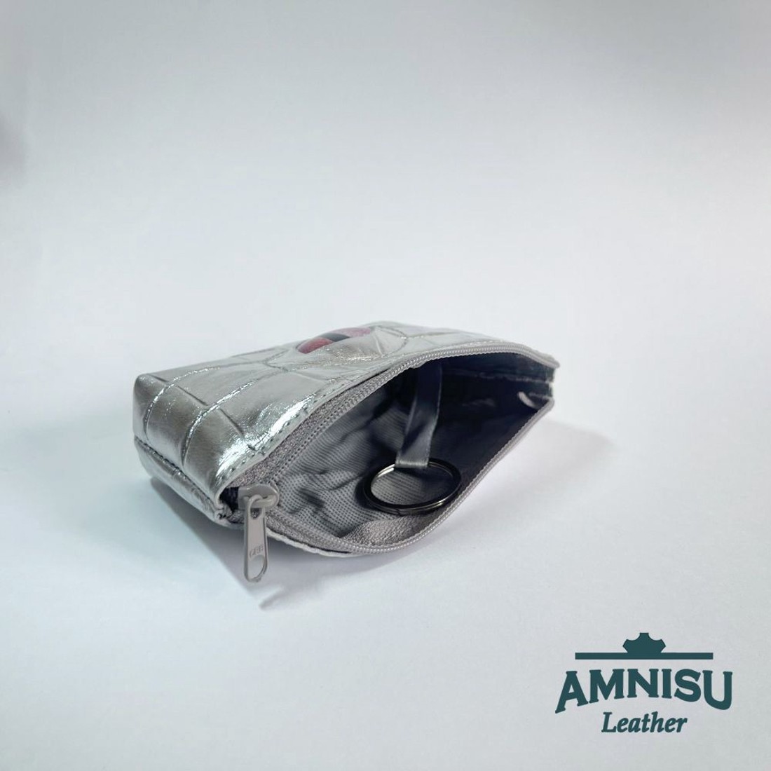 Ezüst krokkómintás egy cipzáras kulcstartó sárkány szemmel F1002 - táska & tok - kulcstartó & táskadísz - kulcstartó - Meska.hu