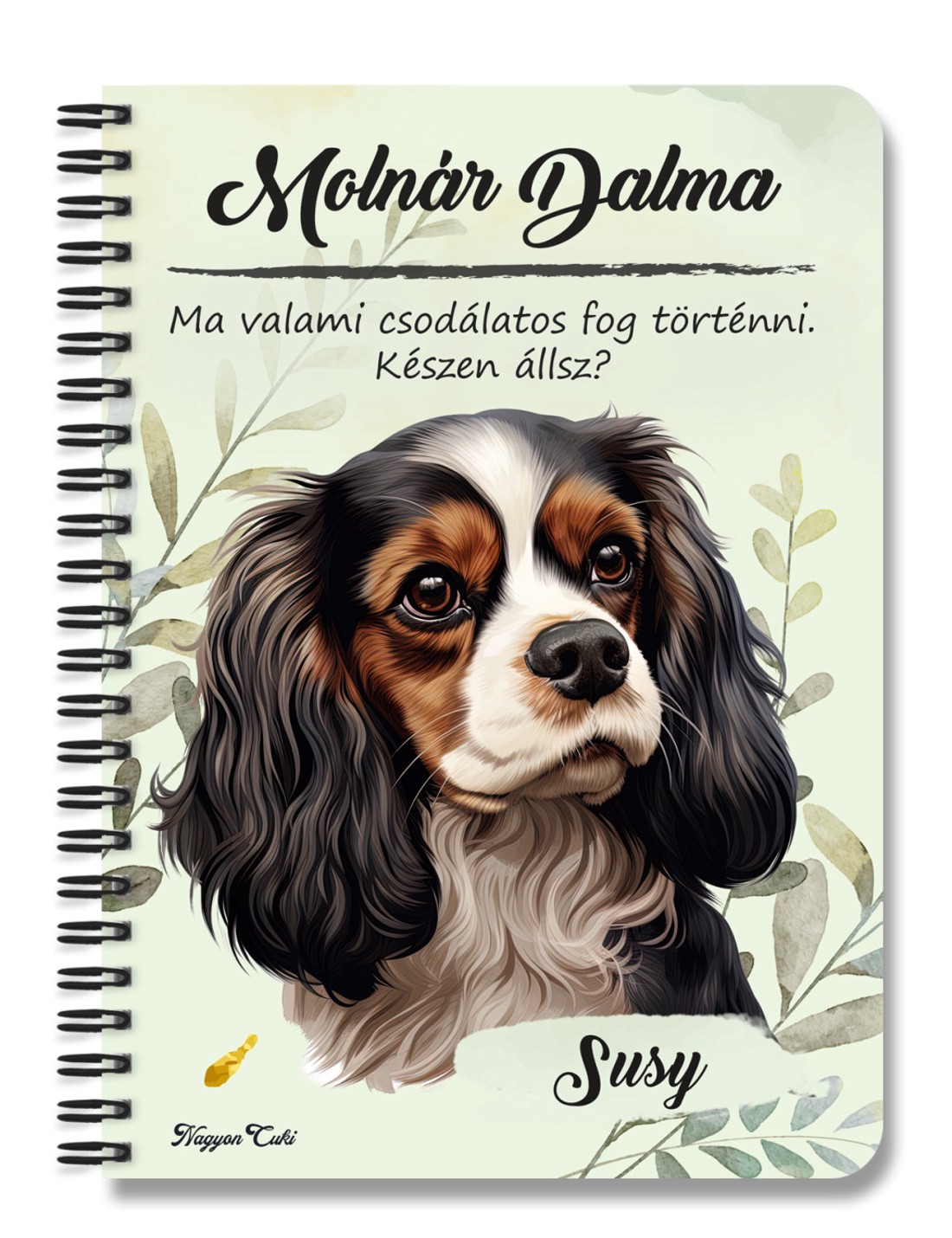 Személyre szabható - Trikolor Cavalier King Charles spániel portré mintás A6-os füzet - otthon & életmód - papír, írószer - jegyzetfüzet & napló - Meska.hu