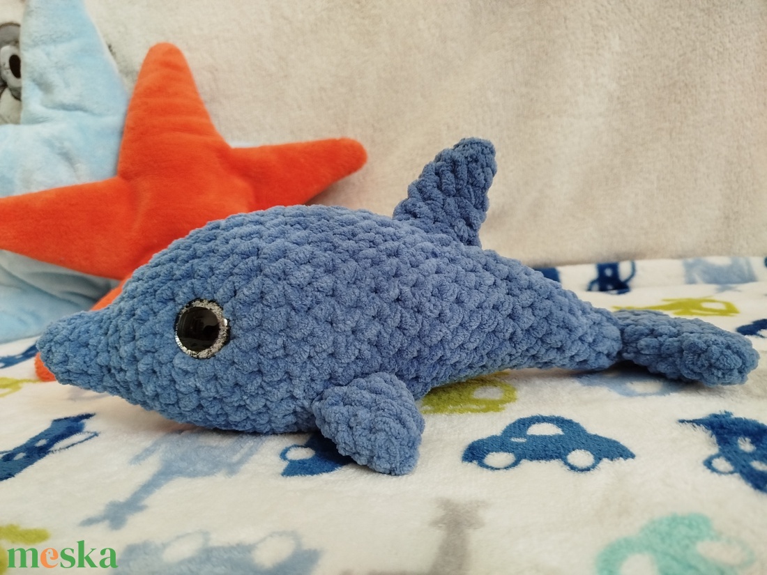 Horgolt delfin plüss középkék - játék & sport - plüssállat & játékfigura - más figura - Meska.hu
