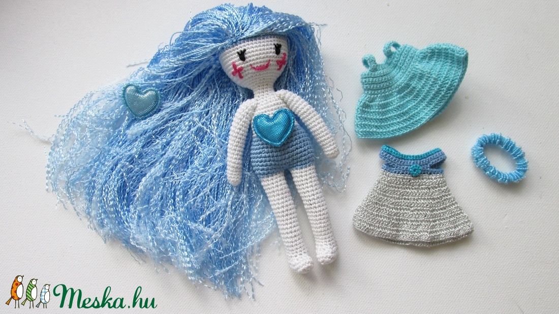 Kékhajú tündér - amigurumi baba - horgolt baba - baba ruhatárral - öltöztetős baba -  - Meska.hu