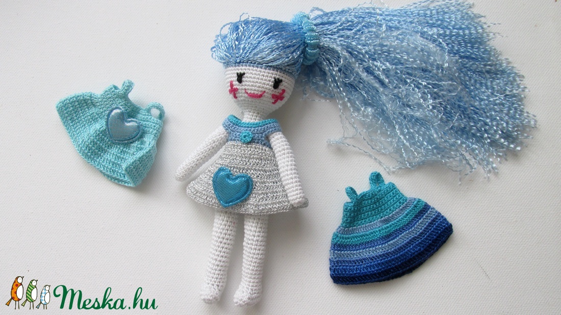 Kékhajú tündér - amigurumi baba - horgolt baba - baba ruhatárral - öltöztetős baba -  - Meska.hu