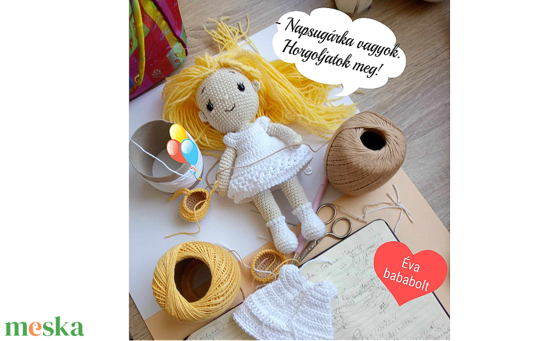 Napsugárka amigurumi baba - PDF minta - diy (csináld magad) - szabásminta, útmutató - horgolási minta - Meska.hu Napsugárka amigurumi baba - PDF minta - diy (csináld magad) - szabásminta, útmutató - horgolási minta - Meska.hu