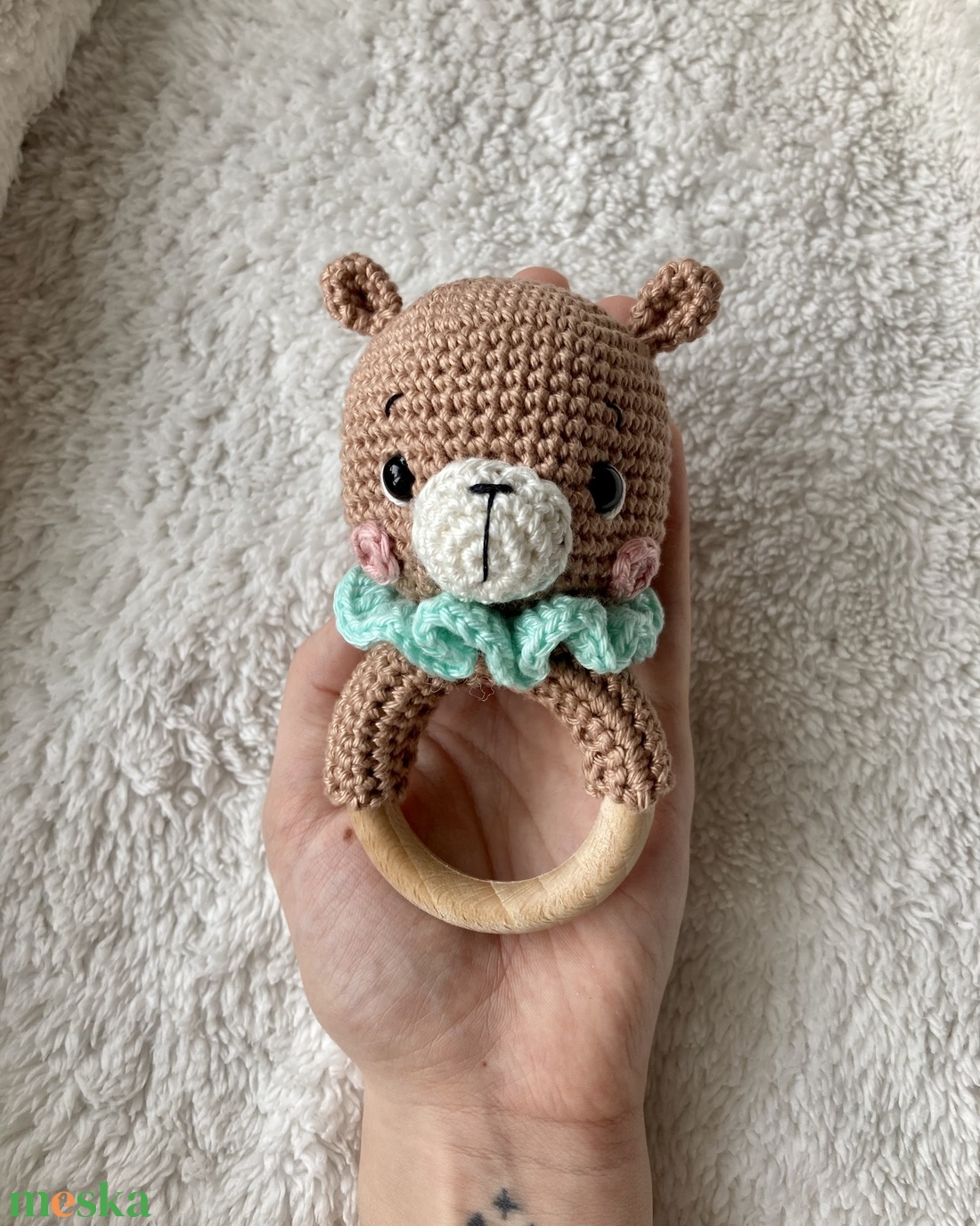 Maci baba csörgő és rágóka - játék & sport - 3 éves kor alattiaknak - csörgő - Meska.hu