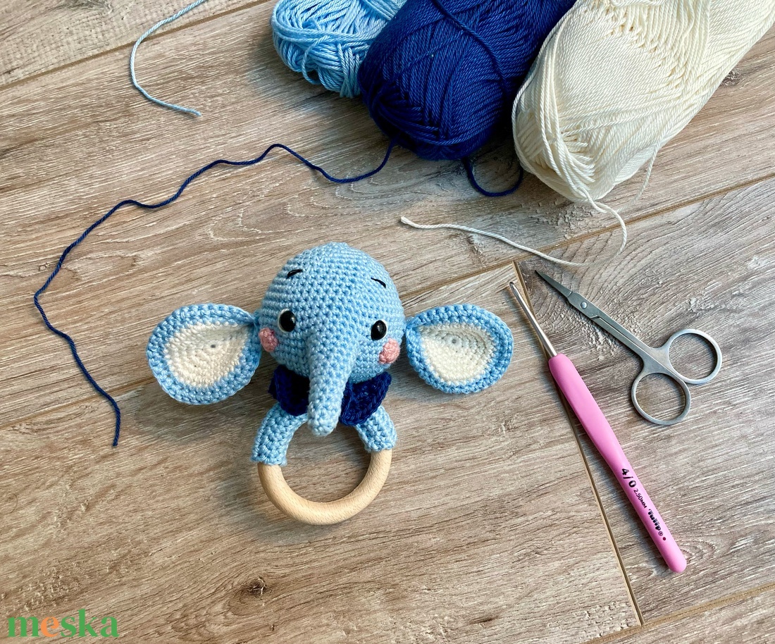 Elefánt baba csörgő és rágóka - játék & sport - 3 éves kor alattiaknak - csörgő - Meska.hu