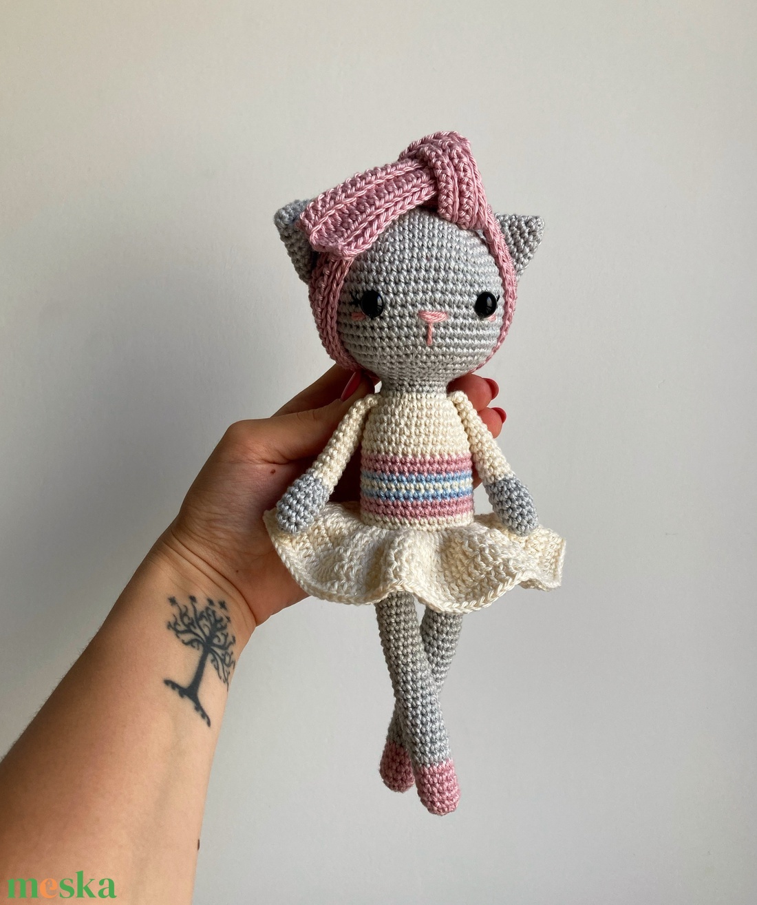 Nagy horgolt balerina cica - játék & sport - plüssállat & játékfigura - cica - Meska.hu