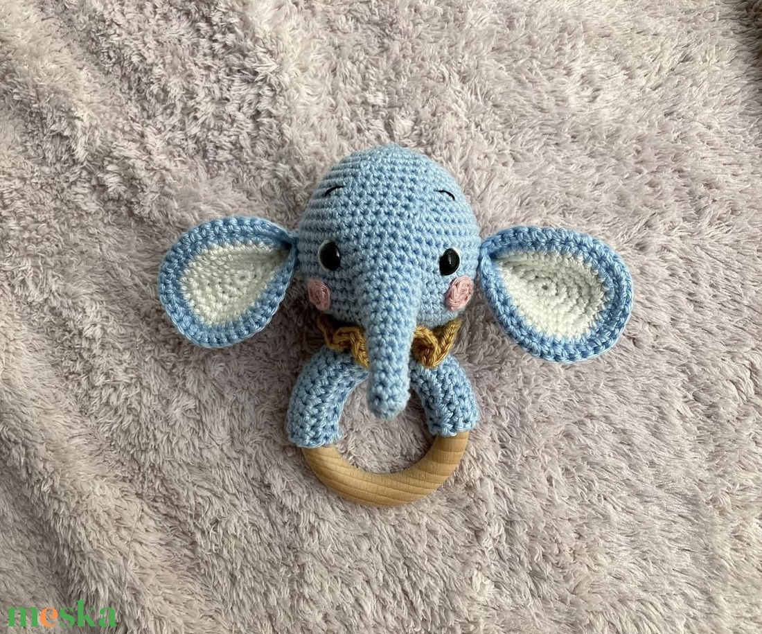 Horgolt elefánt csörgő - játék & sport - 3 éves kor alattiaknak - csörgő - Meska.hu