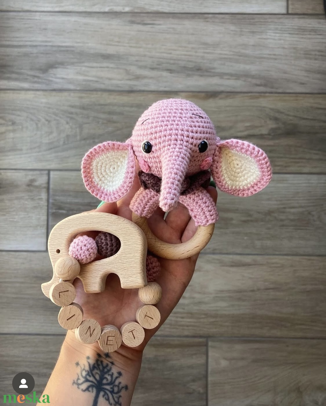 Horgolt elefánt csörgő - játék & sport - 3 éves kor alattiaknak - csörgő - Meska.hu