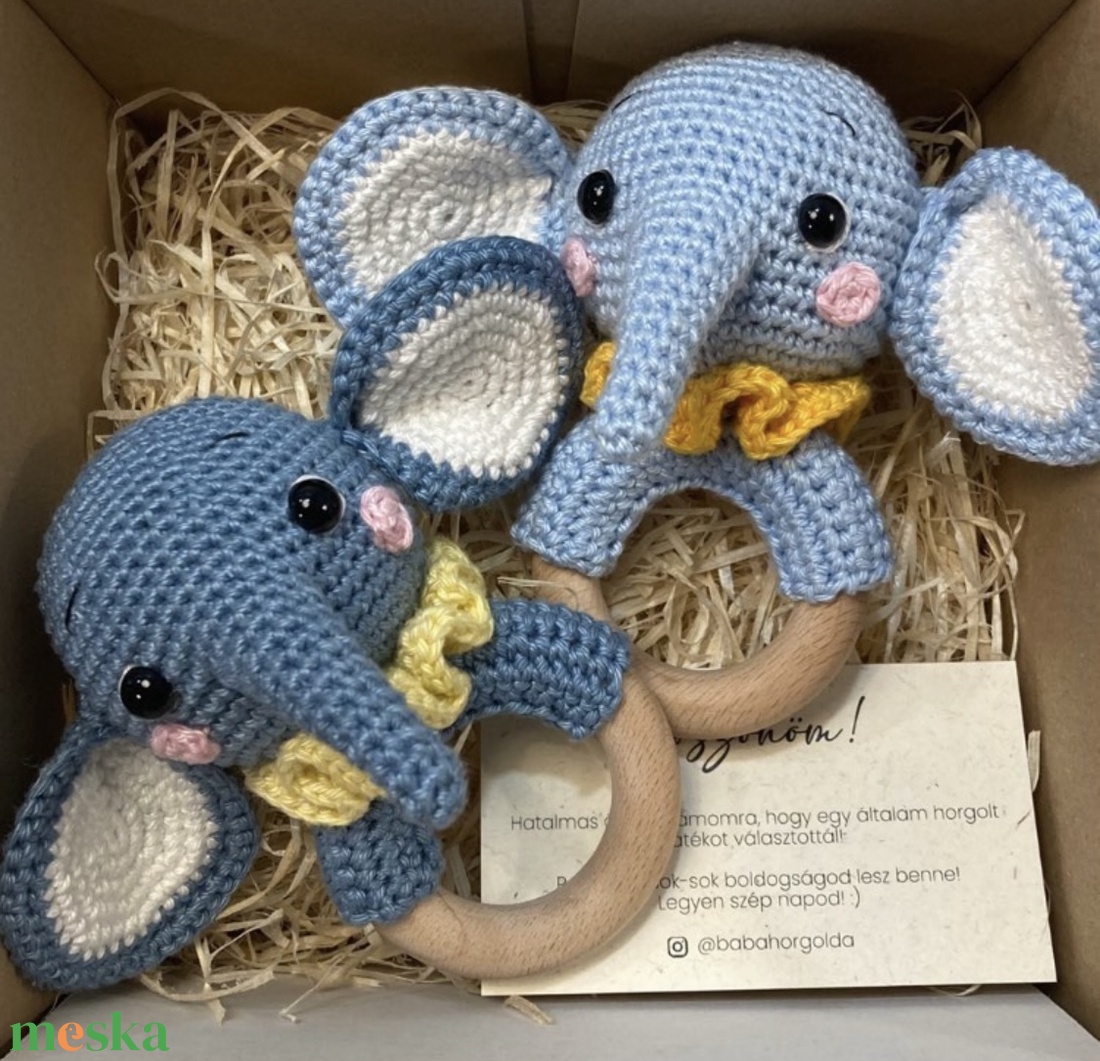 Horgolt elefánt csörgő - játék & sport - 3 éves kor alattiaknak - csörgő - Meska.hu
