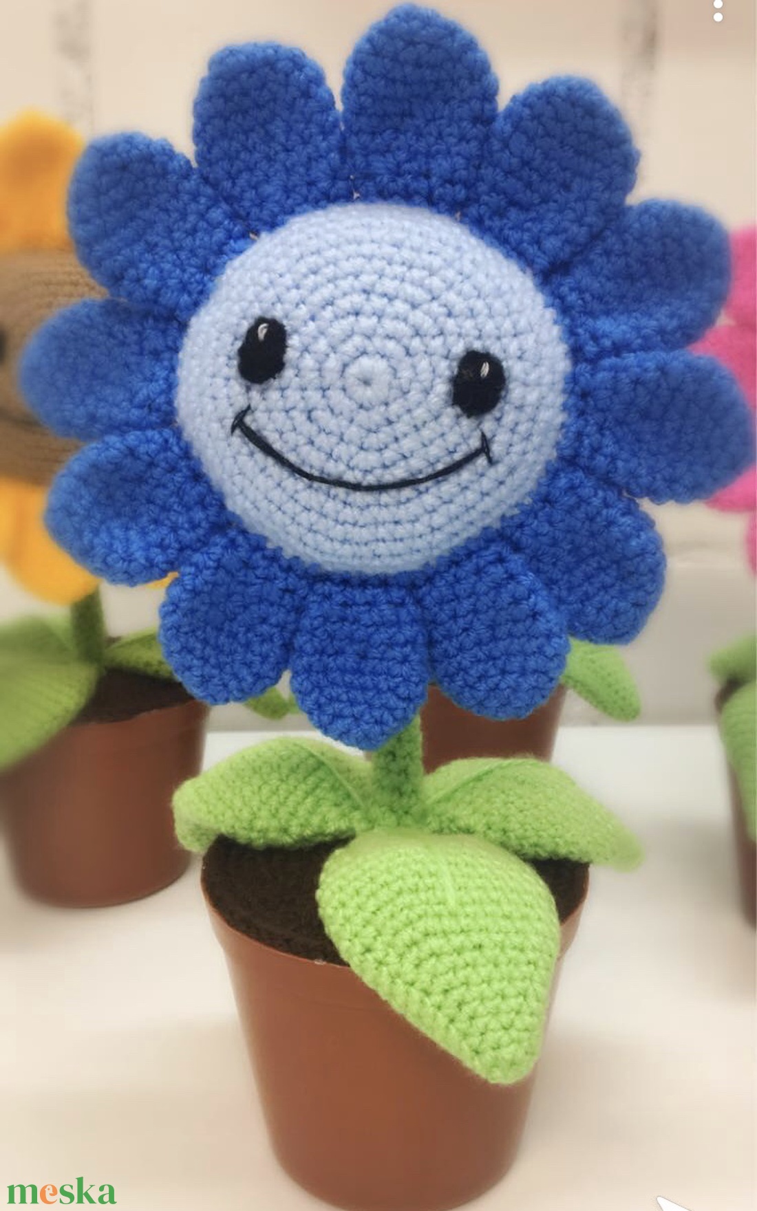 Horgolt s.kék virág - otthon & életmód - dekoráció - virágdísz és tartó - csokor & virágdísz - Meska.hu