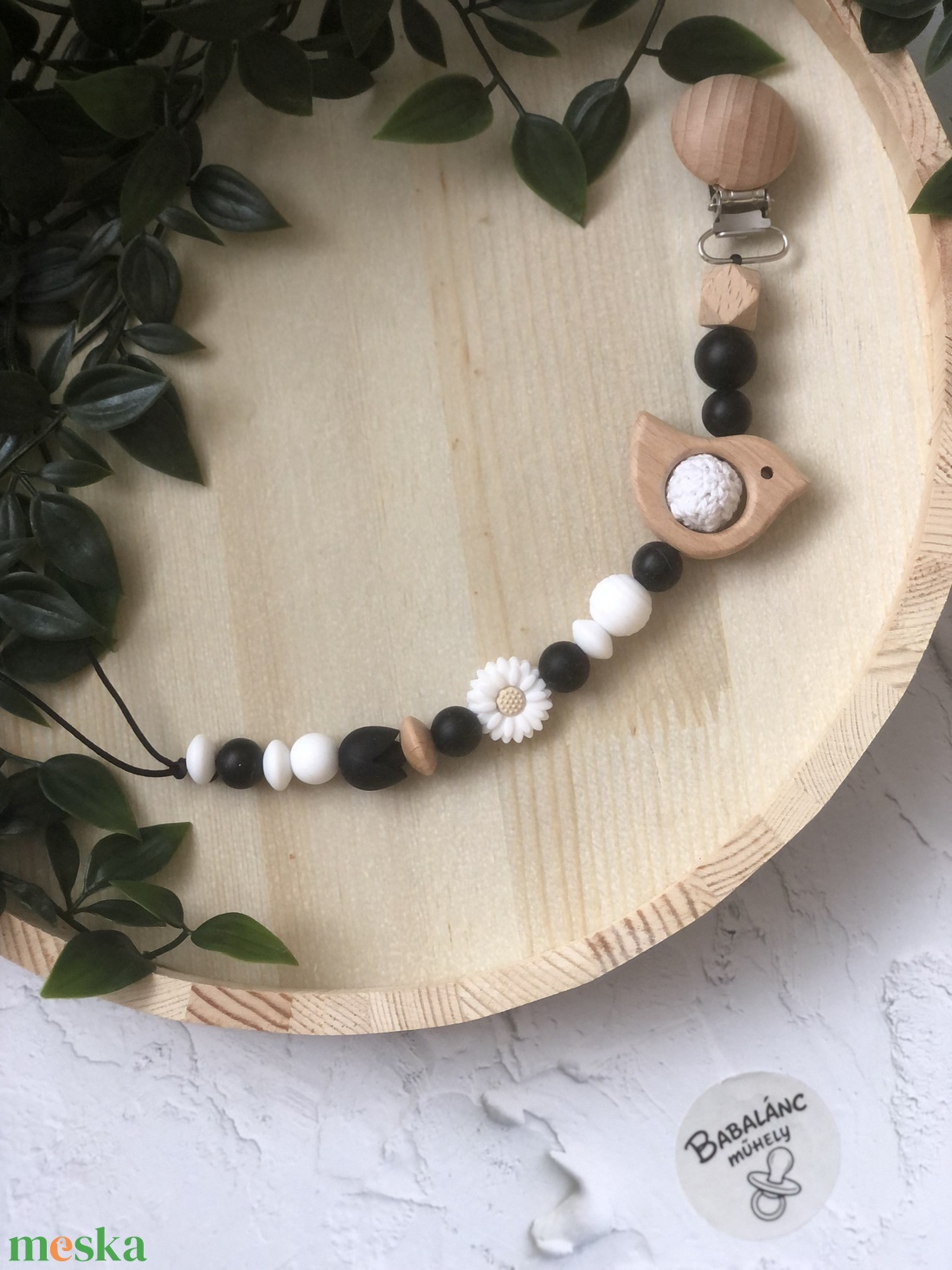 Cumilánc fekete fehér madárka/margaréta - baba - mama - baba játékok - cumilánc - Meska.hu