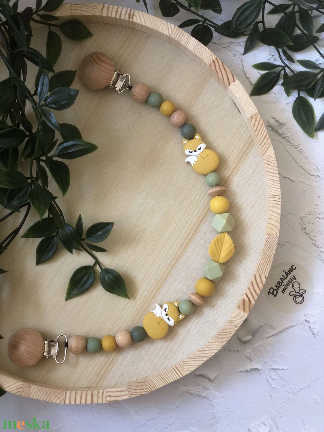 Nyunyótartó mustársárga róka - baba - mama - baba játékok - cumilánc - Meska.hu