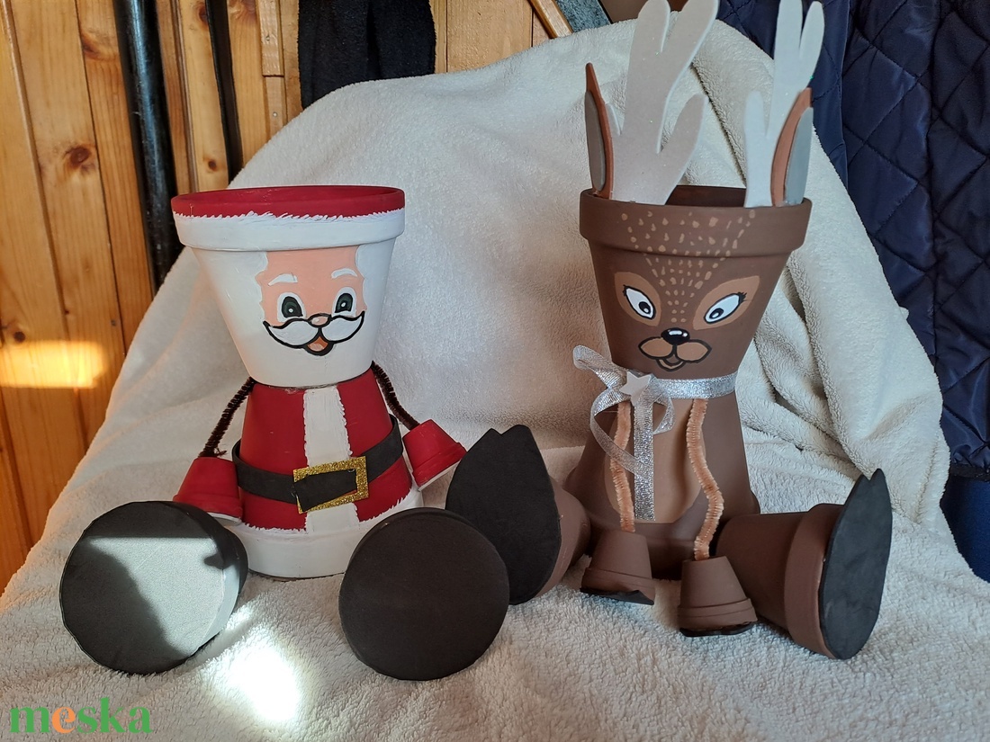 Karácsonyi cserépbaba Grinch, szarvas és Mikulás  - otthon & életmód - dekoráció - Meska.hu