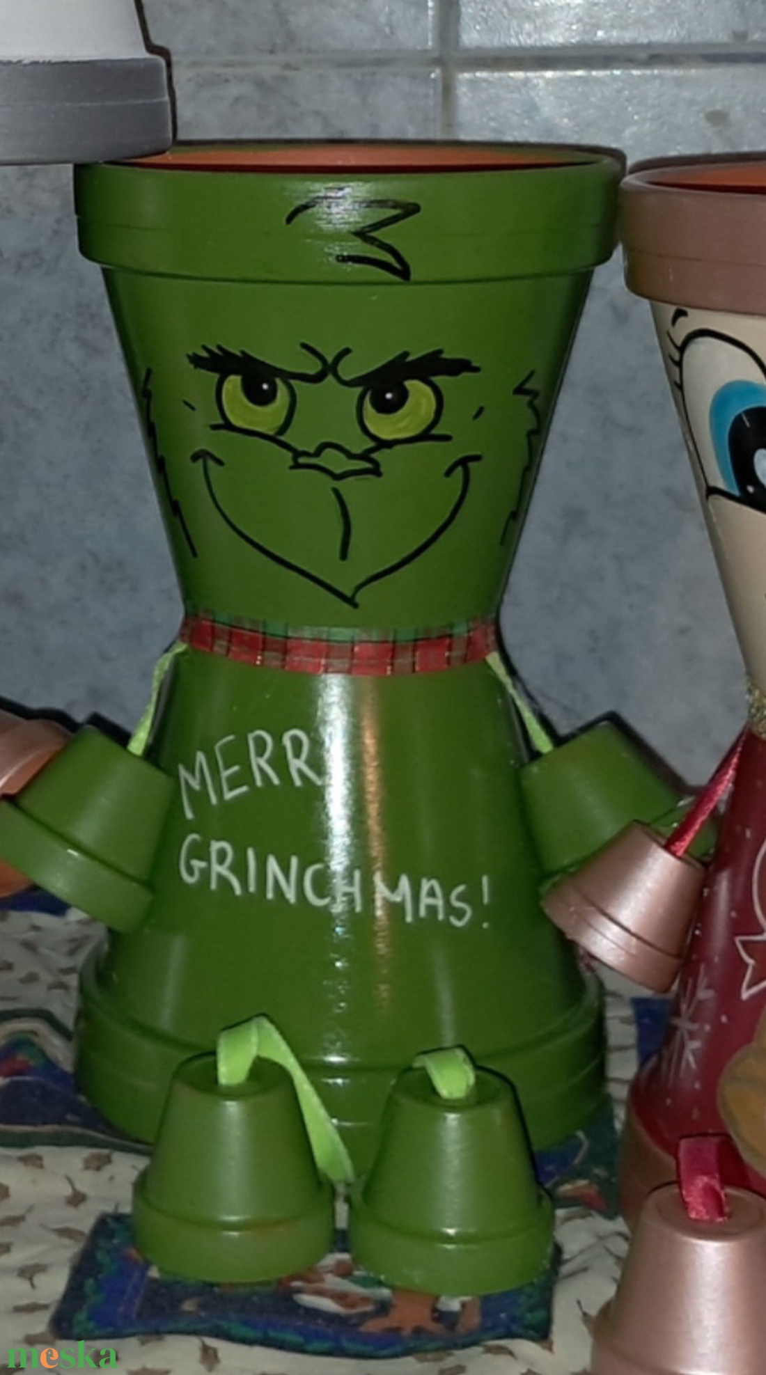 Grinch cserépbaba  - otthon & életmód - dekoráció - virágdísz és tartó - cserép & kaspó - Meska.hu