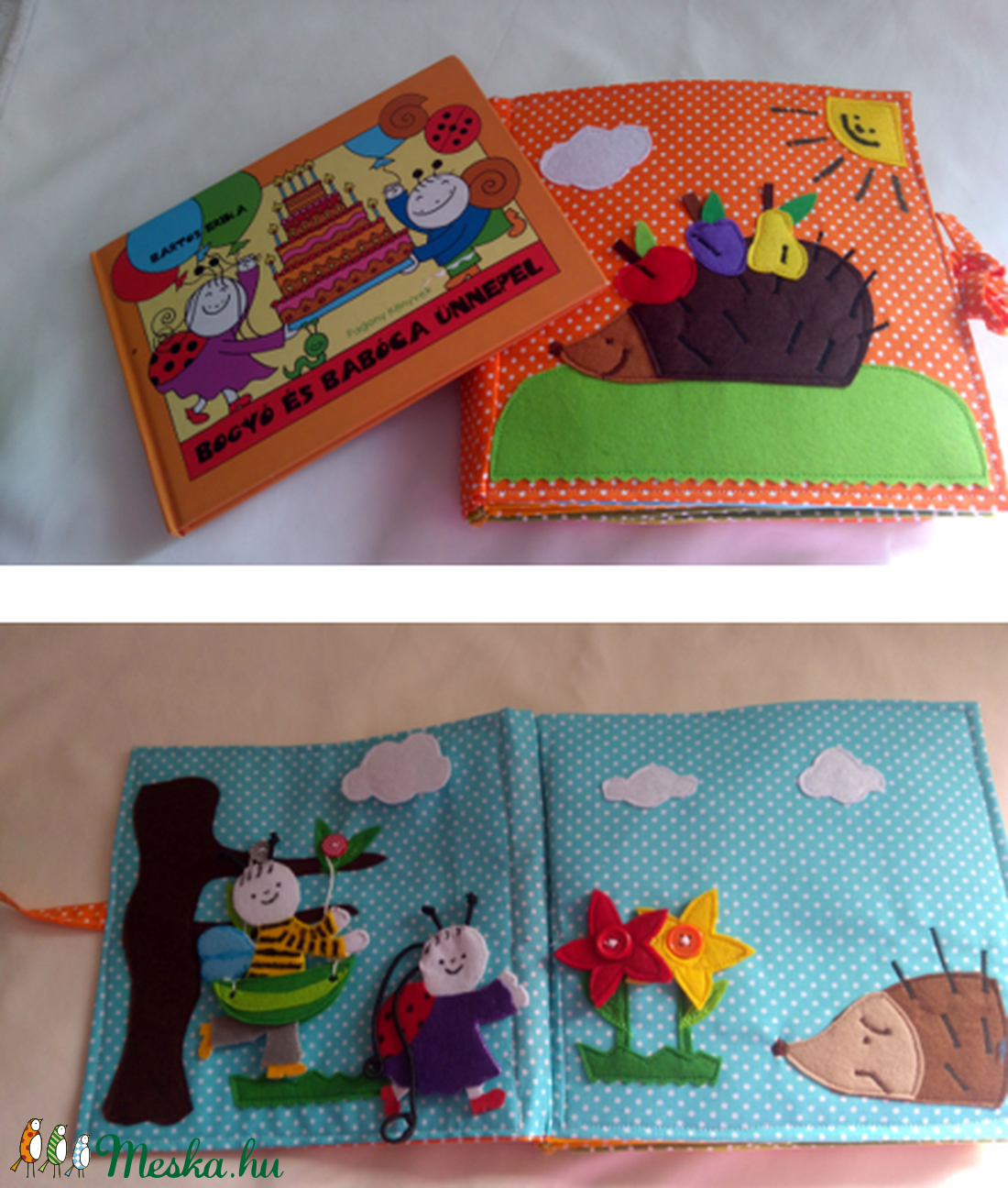 Bogyó és Babóca mesés foglalkoztatós, matatós, csendes könyved, puha könyv emlékbe, babaváró vagy kereszteleőre ajándék  -  - Meska.hu