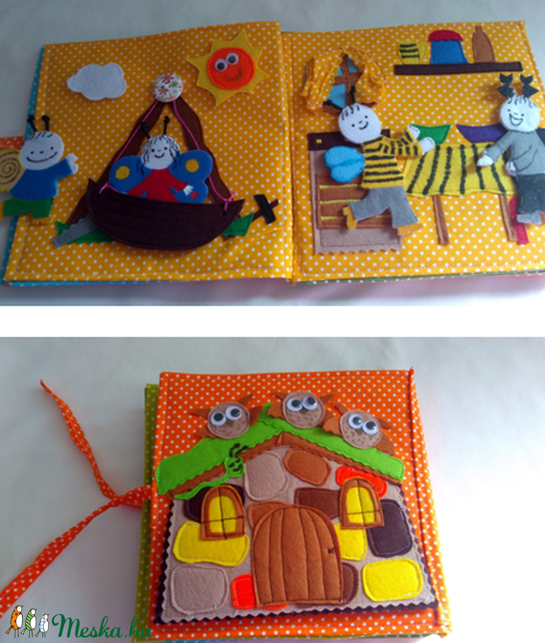 Bogyó és Babóca mesés foglalkoztatós, matatós, csendes könyved, puha könyv emlékbe, babaváró vagy kereszteleőre ajándék  -  - Meska.hu