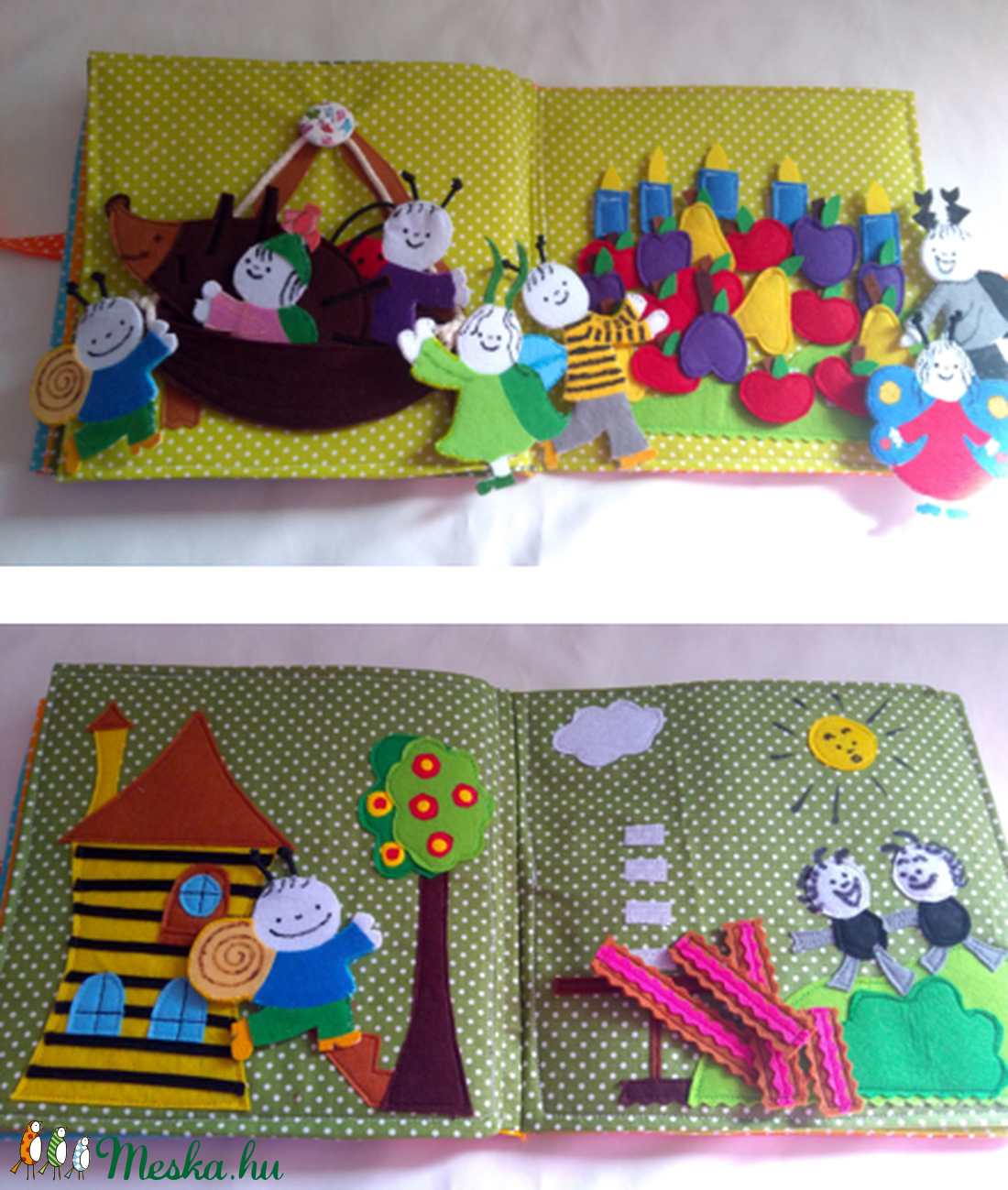 Bogyó és Babóca mesés foglalkoztatós, matatós, csendes könyved, puha könyv emlékbe, babaváró vagy kereszteleőre ajándék  -  - Meska.hu