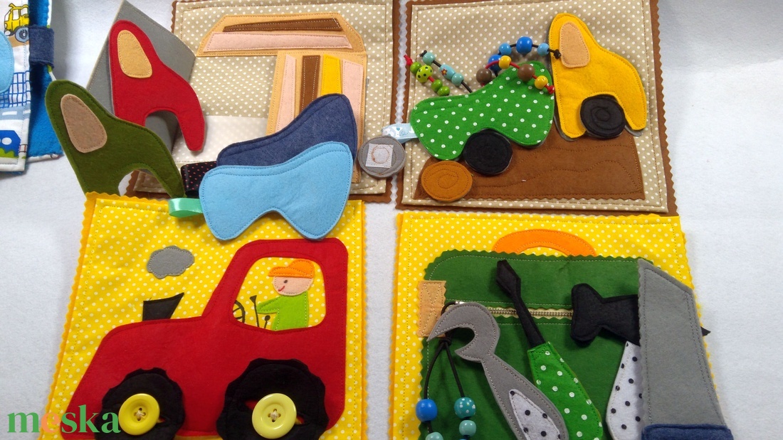 Okosdoboz 2-6 éves Fiúknak autókkal, tűzoltó kocsival, kamionokkal, csendeskönvy, textil készségfejlesztő játék - játék & sport - textilkönyv & babakönyv - Meska.hu