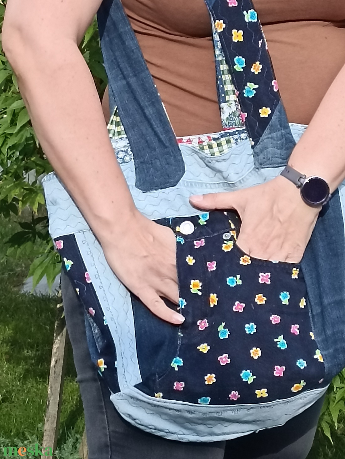 Patchwork farmer táska csupa ujra hasznosított anyagból rengeteg zsebbel  - táska & tok - bevásárlás & shopper táska - shopper, textiltáska, szatyor - Meska.hu