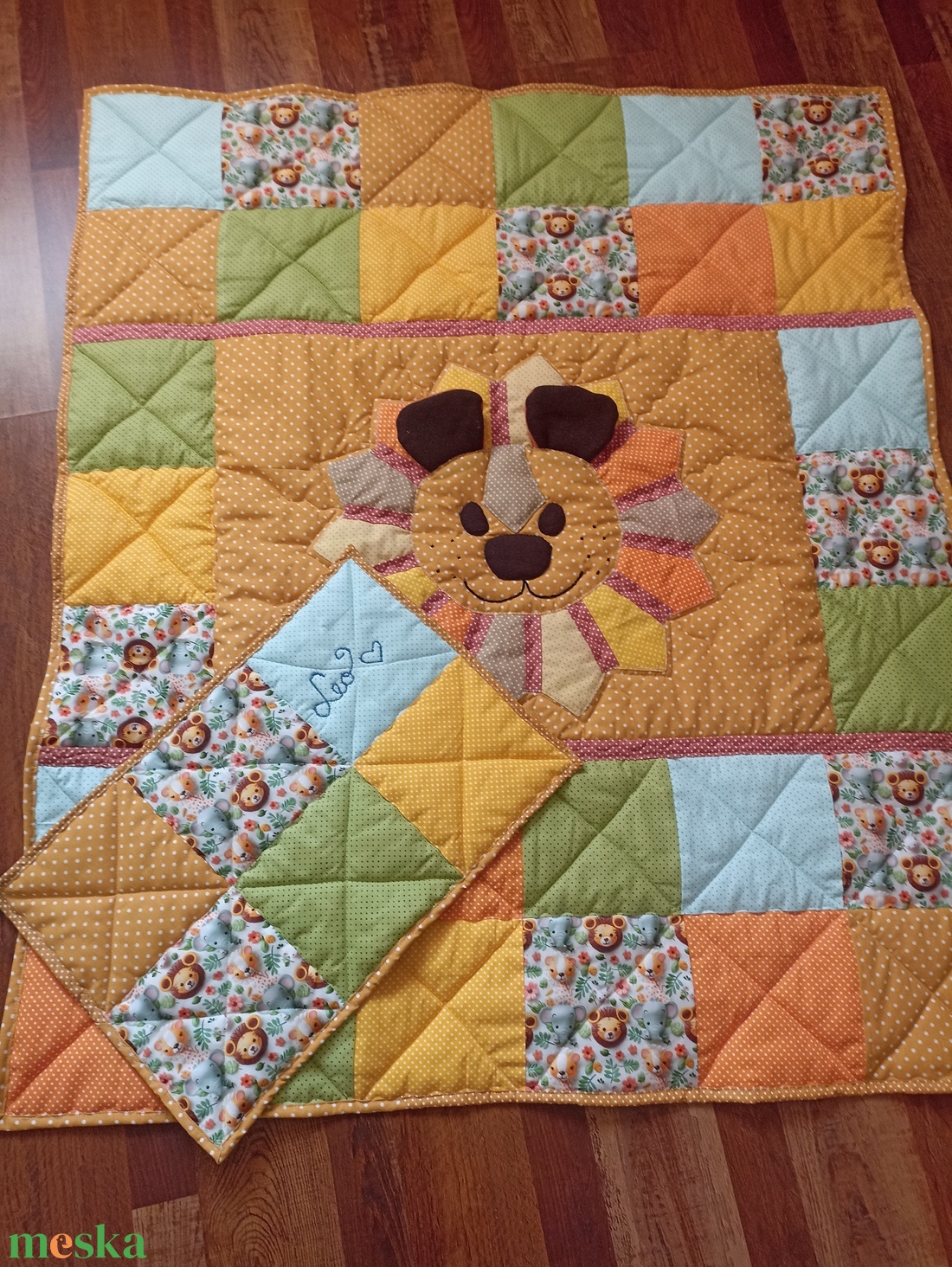 Patchwork babatakaró kis oroszlán ???? névvel és kis párnával - otthon & életmód - babaszoba, gyerekszoba - babatakaró, gyerek pléd - Meska.hu