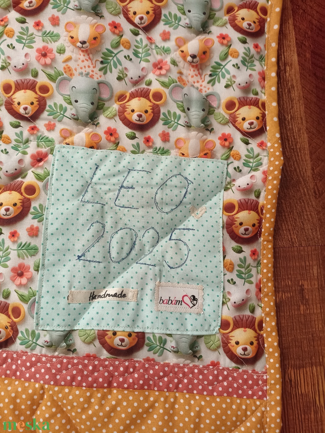 Patchwork babatakaró kis oroszlán ???? névvel és kis párnával - otthon & életmód - babaszoba, gyerekszoba - babatakaró, gyerek pléd - Meska.hu