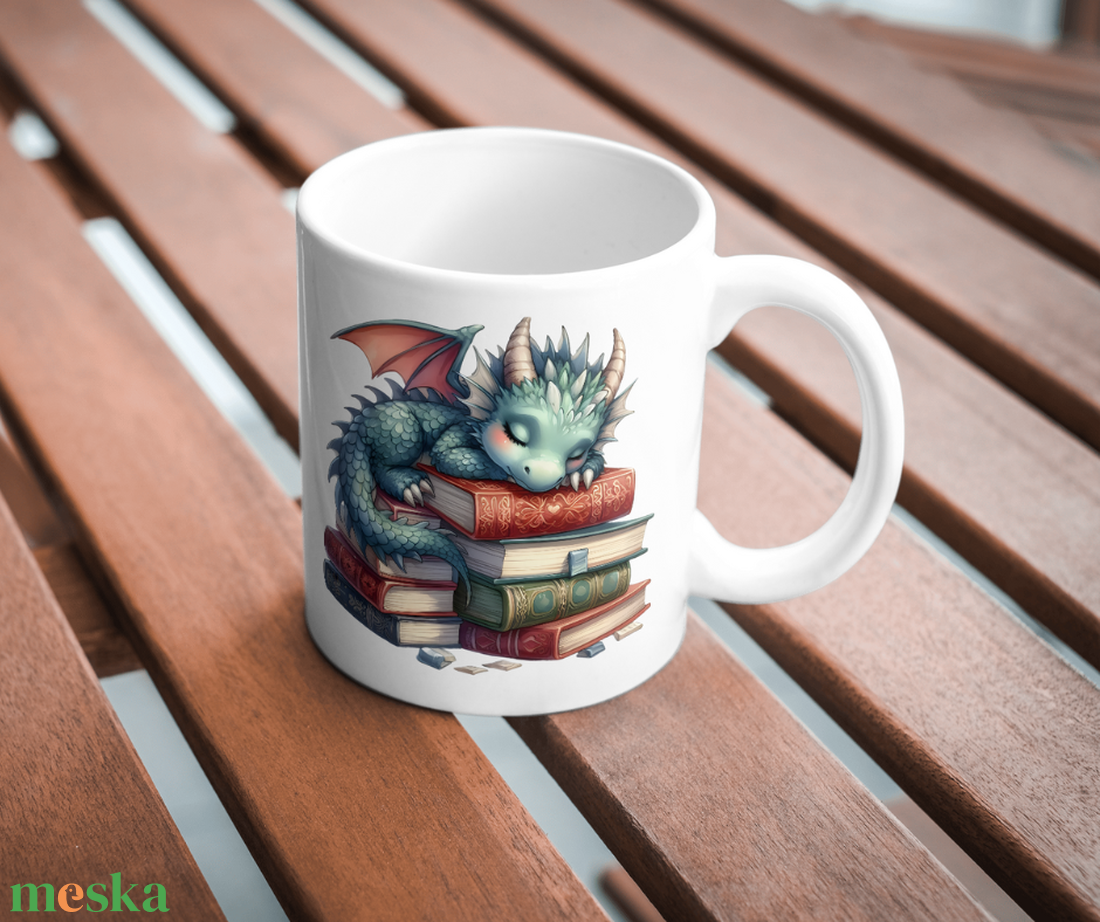 Sárkányos könyves bögre névvel - otthon & életmód - konyhafelszerelés, tálalás - tálalás - bögre & csésze - Meska.hu
