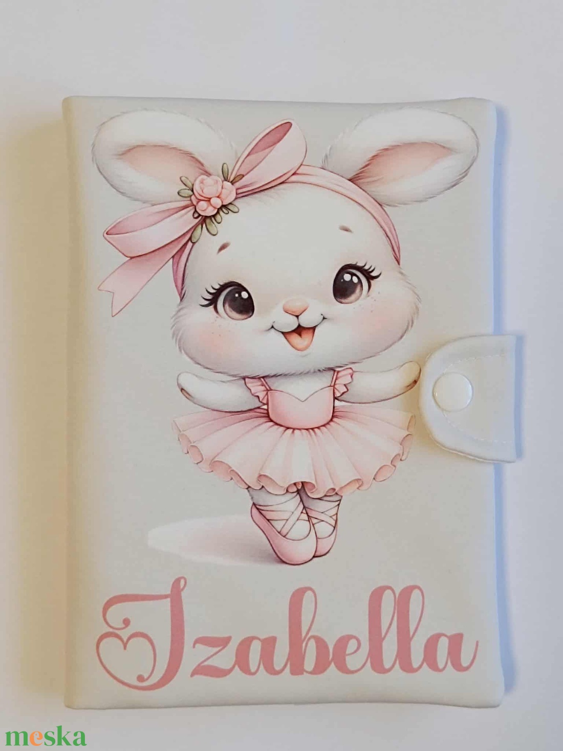 Nyuszi textil egészségügyi kiskönyv borító névvel  - otthon & életmód - papír, írószer - egészségügyi kiskönyv borító - Meska.hu