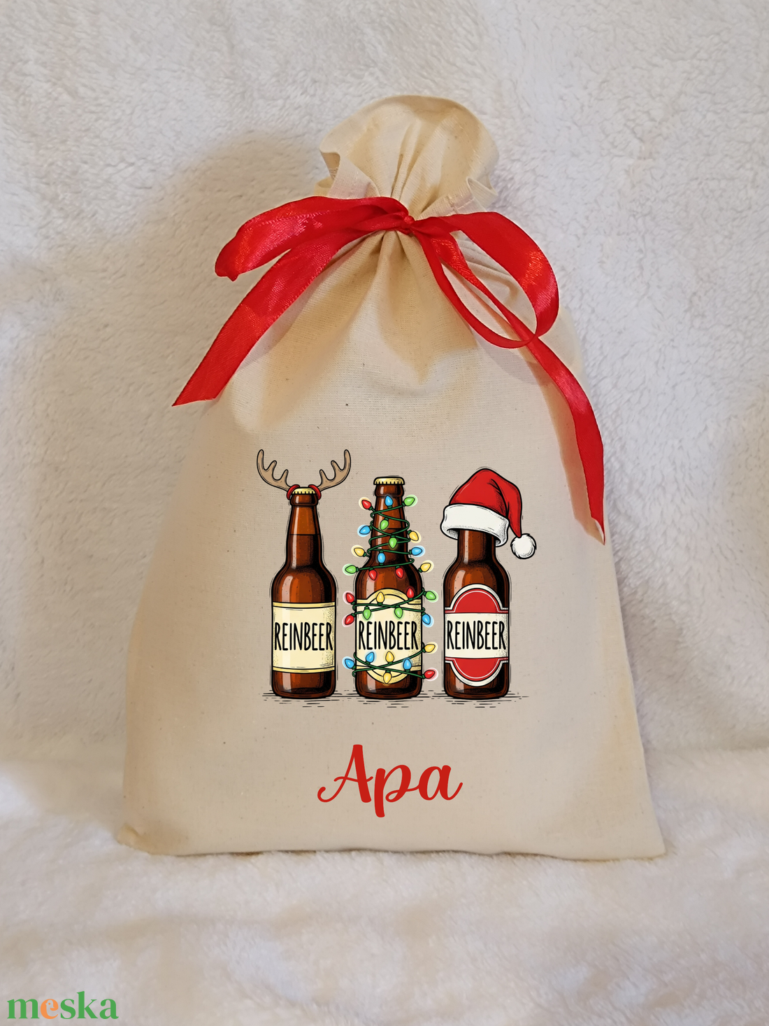 Névre szóló egyedi mintás mikulászsák natúr színben - karácsony - mikulás - mikulás zsák - Meska.hu