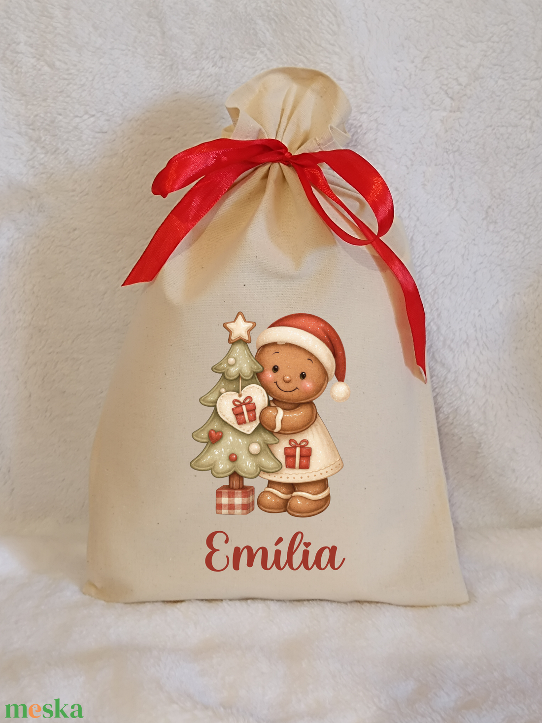 Névre szóló egyedi mintás mikulászsák natúr színben - karácsony - mikulás - mikulás zsák - Meska.hu