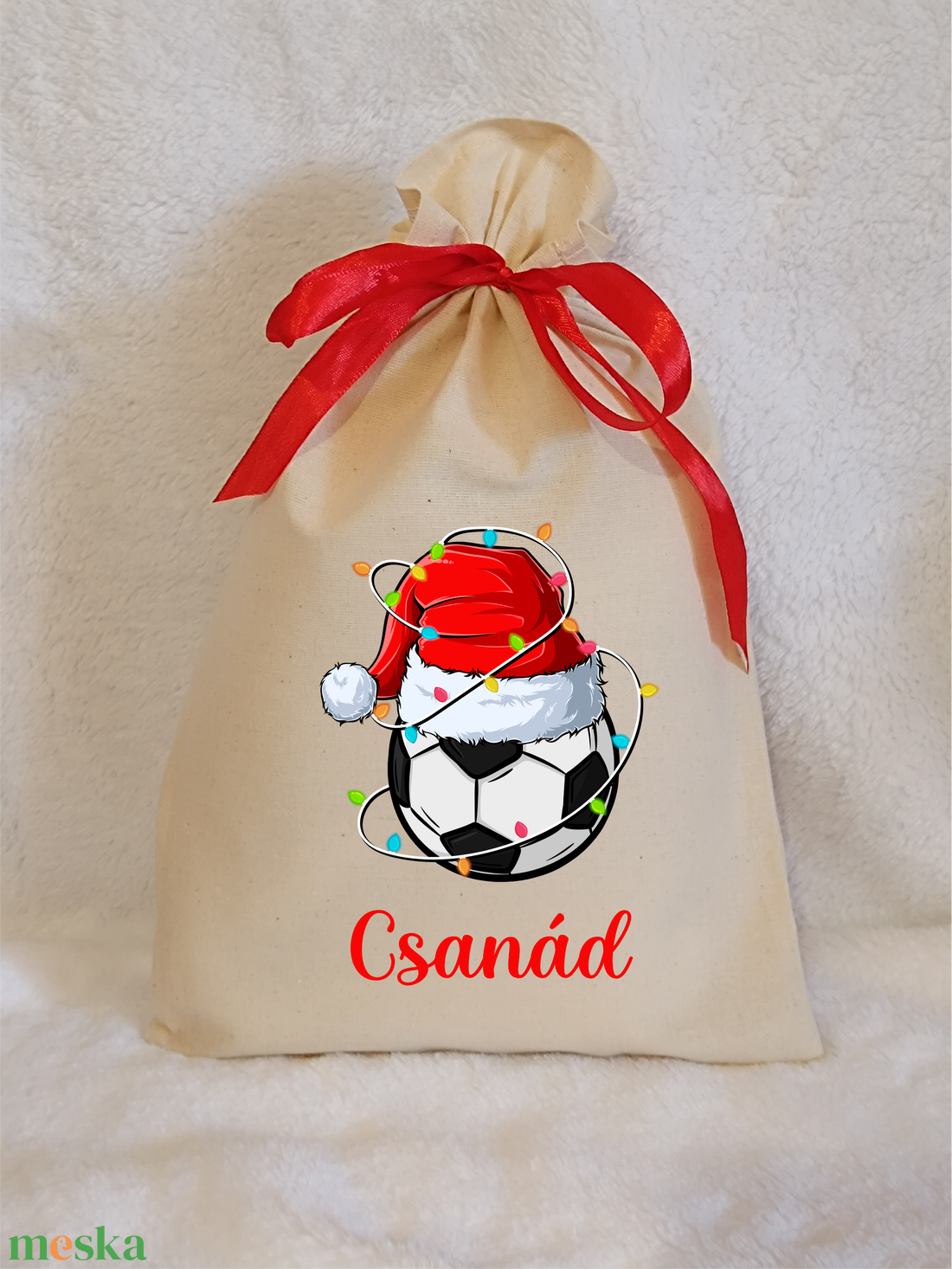Névre szóló egyedi mintás mikulászsák natúr színben - karácsony - mikulás - mikulás zsák - Meska.hu