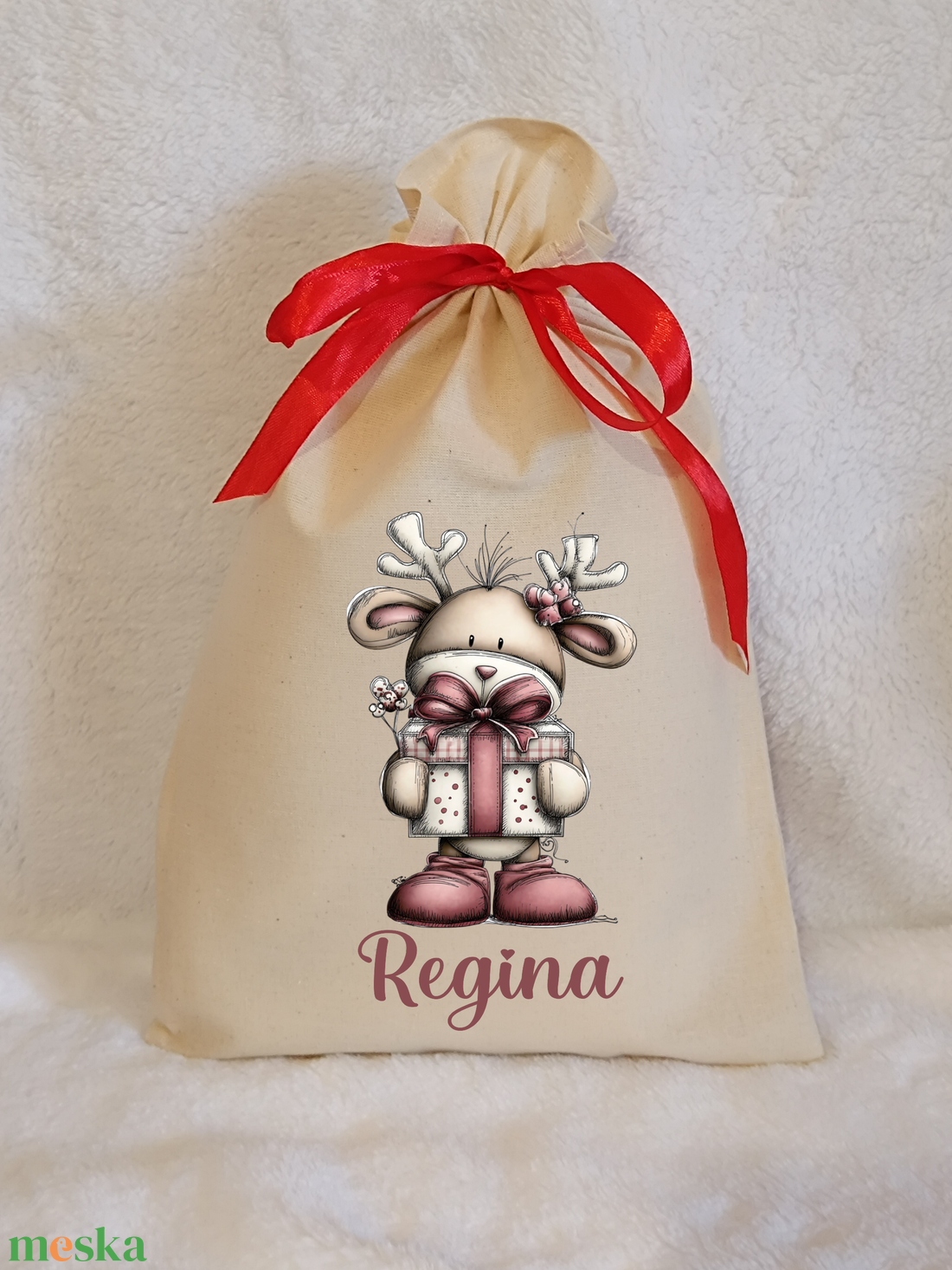 Névre szóló egyedi mintás mikulászsák natúr színben - karácsony - mikulás - mikulás zsák - Meska.hu