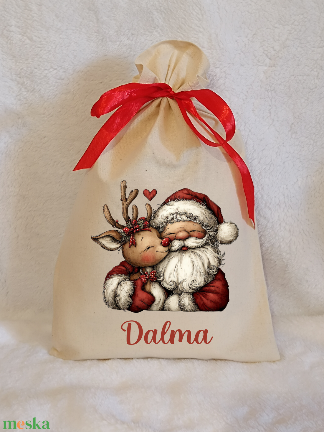 Névre szóló egyedi mintás mikulászsák natúr színben - karácsony - mikulás - mikulás zsák - Meska.hu