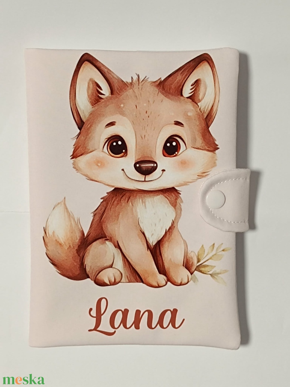 Farkas mintás textil egészségügyi kiskönyv borító névvel  - baba - mama - babaemlékek - egészségügyi kiskönyv borító - Meska.hu