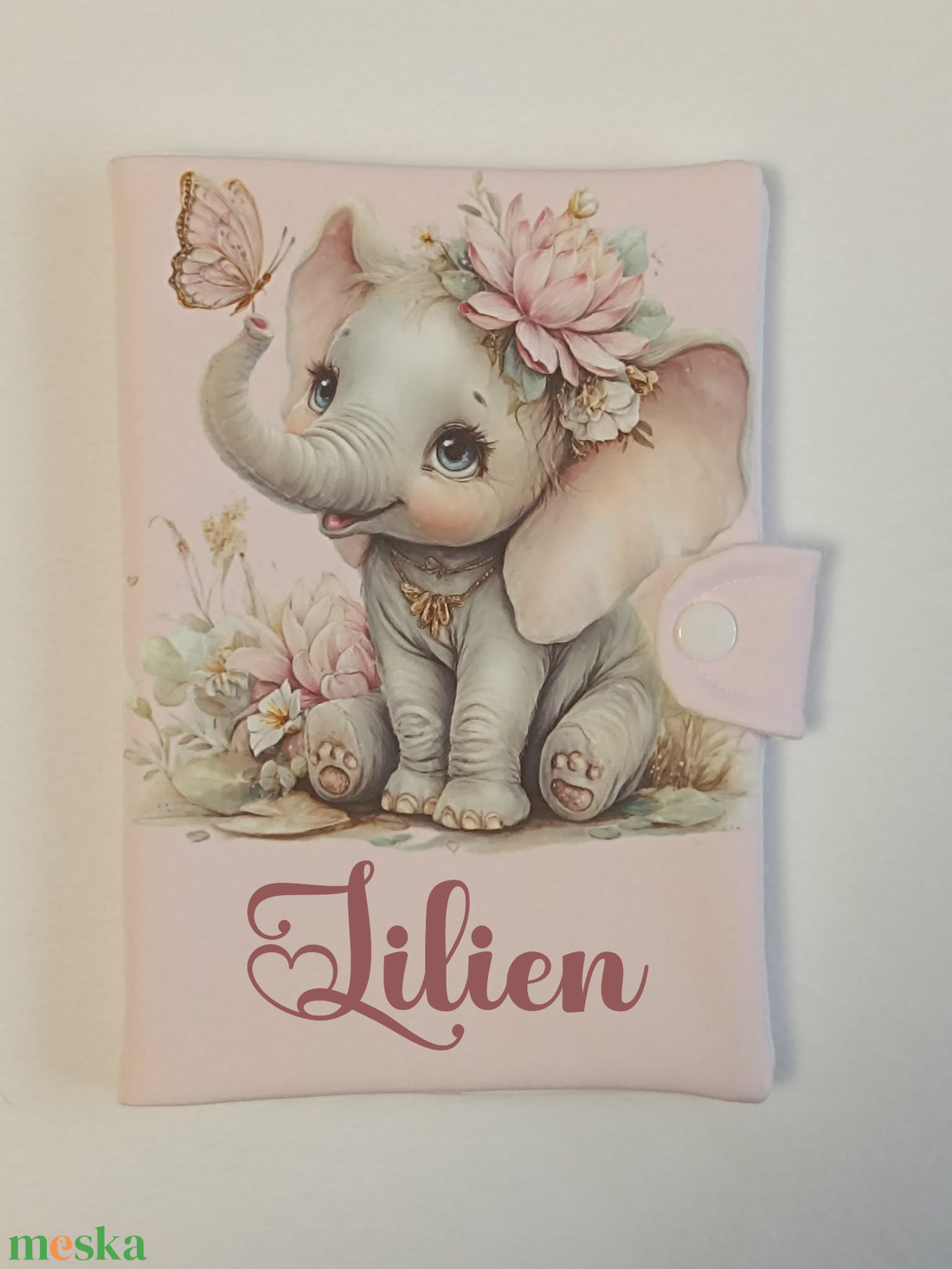 Elefántos textil egészségügyi kiskönyv borító névvel  - baba - mama - babaemlékek - egészségügyi kiskönyv borító - Meska.hu