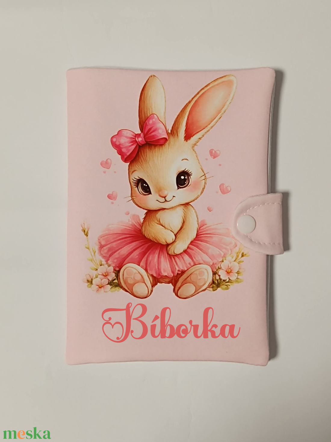 Nyuszis textil egészségügyi kiskönyv borító névvel  - baba - mama - babaemlékek - egészségügyi kiskönyv borító - Meska.hu