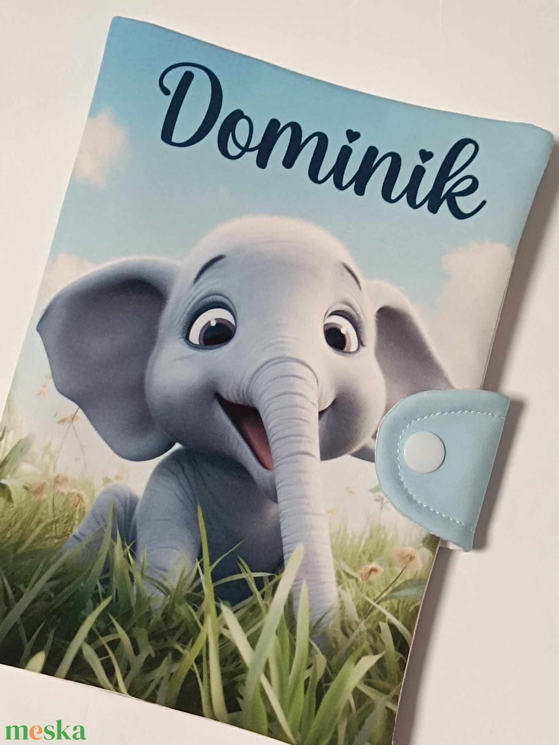 Textil elefántos egészségügyi kiskönyv borító névvel - baba - mama - babaemlékek - egészségügyi kiskönyv borító - Meska.hu