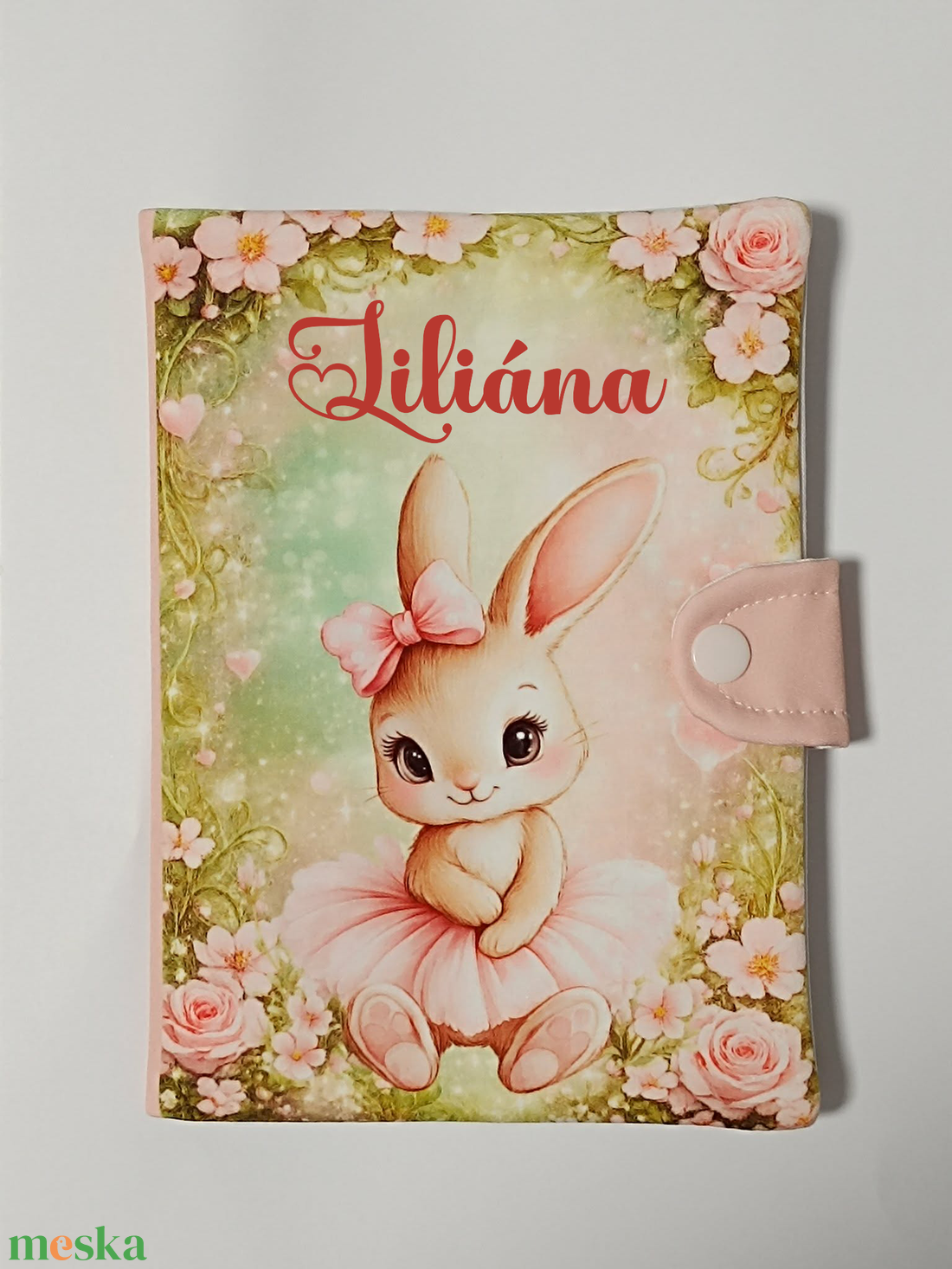 Nyuszi mintás textil egészségügyi kiskönyv borító névvel  - baba - mama - babaemlékek - egészségügyi kiskönyv borító - Meska.hu