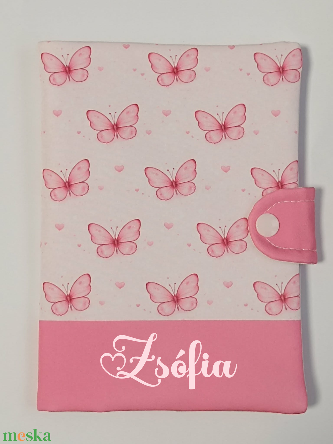 Pillangó mintás textil egészségügyi kiskönyv borító névvel  - baba - mama - babaemlékek - egészségügyi kiskönyv borító - Meska.hu