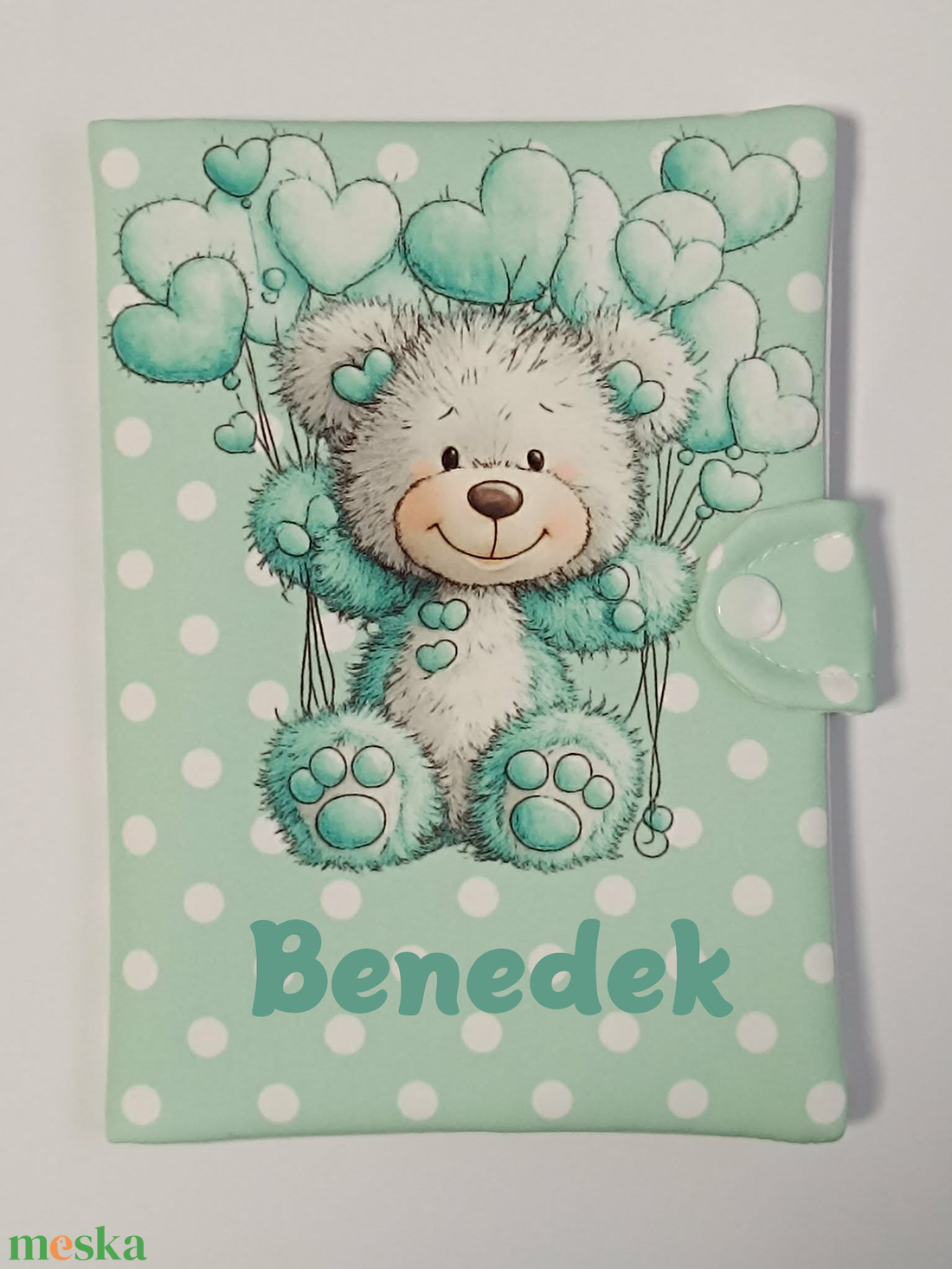 Maci mintás textil egészségügyi kiskönyv borító névvel  - baba - mama - babaemlékek - egészségügyi kiskönyv borító - Meska.hu