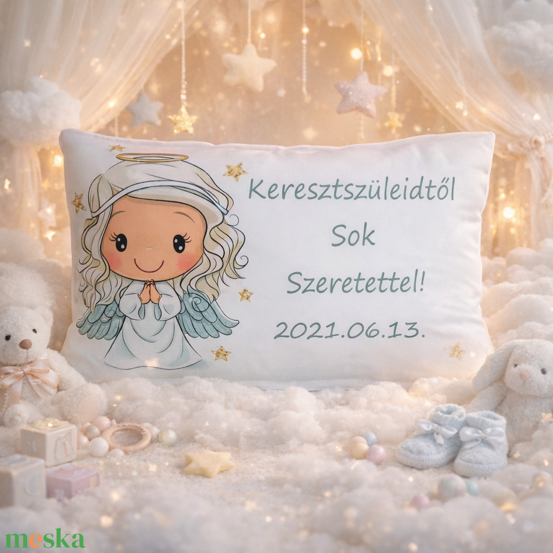 Keresztelő párna saját szöveggel - baba - mama - keresztelő kellékek - keresztelőajándékok - Meska.hu