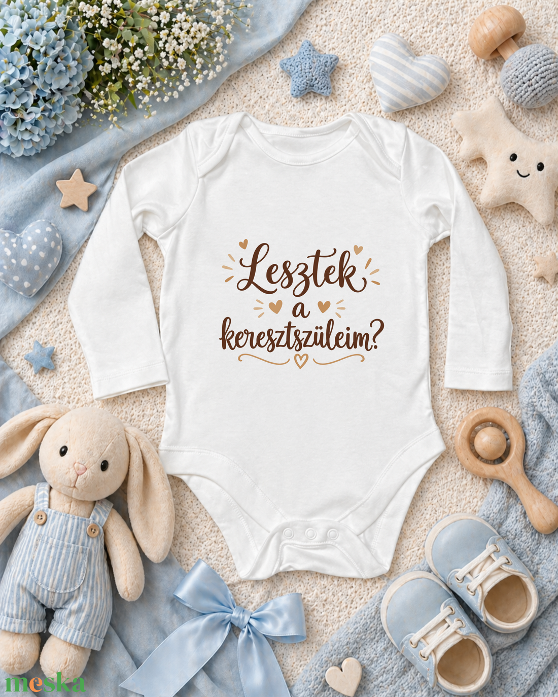 Keresztszülő felkérő body mintával - baba - mama - keresztelő kellékek - keresztszülő felkérő - Meska.hu