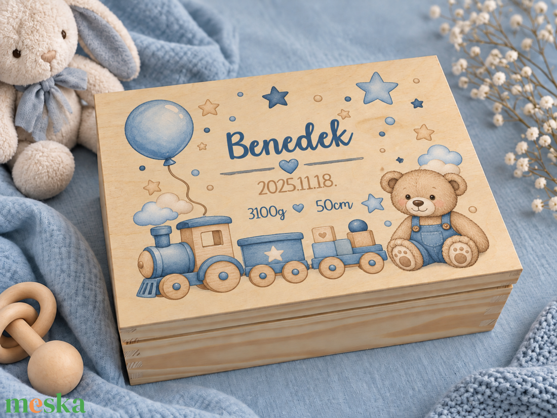  Emlékőrző doboz babáknak egyedi mintával, névvel és születési adatokkal  - baba - mama - babaemlékek - baba emlékőrző - Meska.hu