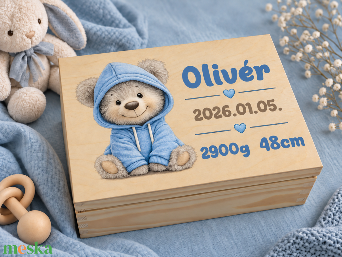  Emlékőrző doboz babáknak egyedi mintával, névvel és születési adatokkal  - baba - mama - babaemlékek - baba emlékőrző - Meska.hu