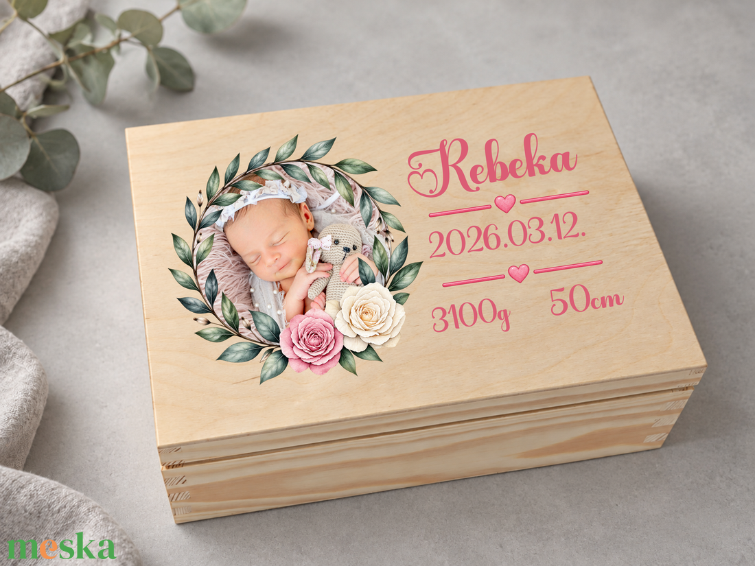  Emlékőrző doboz babáknak fényképes, névvel és születési adatokkal  - baba - mama - babaemlékek - baba emlékőrző - Meska.hu